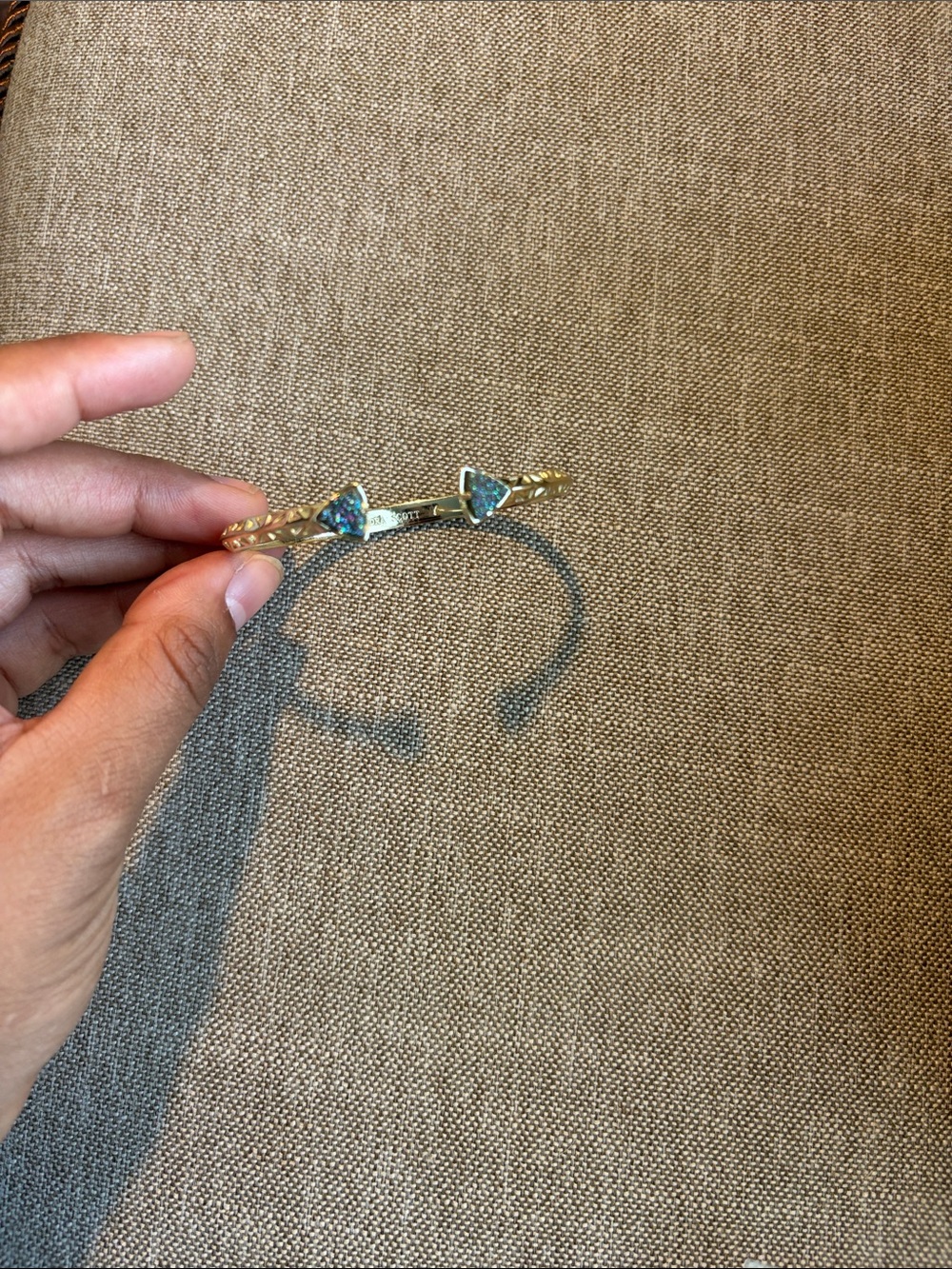 Kendra Scott Gold Cuff Bracelet with Iridescent Blue-Green Triangle Stones